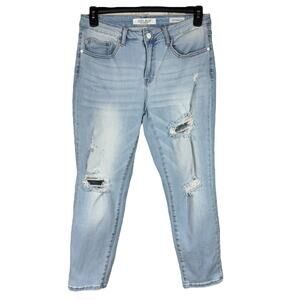 Judy Blue SZ 11/30 Boyfriend Fit Jeans Distressed Stretch Mid-Rise Light Wash